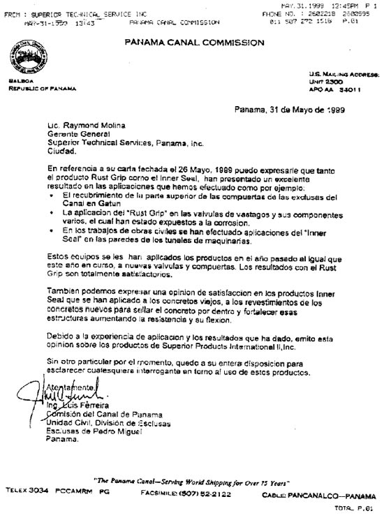 PANAMA CANAL Pre Translation Letter - INNER SEAL