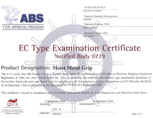 ABS Certificate - Moist Metal Grip