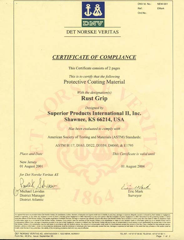 DNV Certification - RUST GRIP