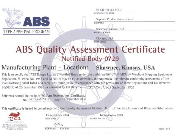 ABS Quality Assessment Certificate