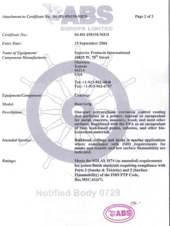 ABS RUST GRIP Certification